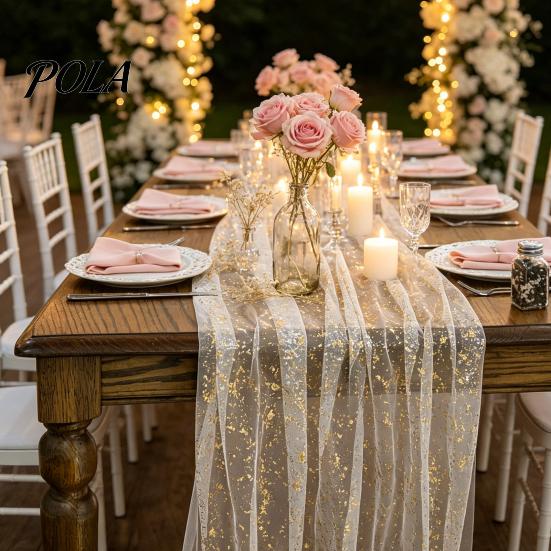 Long Fabric Table Runner Glittery Runner, Sheer Flowing Tulle Elegant Centerpiece for Home Wedding Baby Shower Bridal Decor Sophisticated