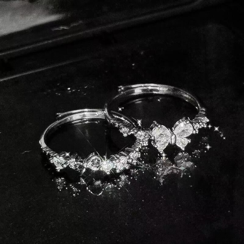 Fashion Bowknot Zircon Rings For Women Girls Luxury Geometric Metal Open Rings Y2K 2000S Good Friend Jewelry Gifts Accessories