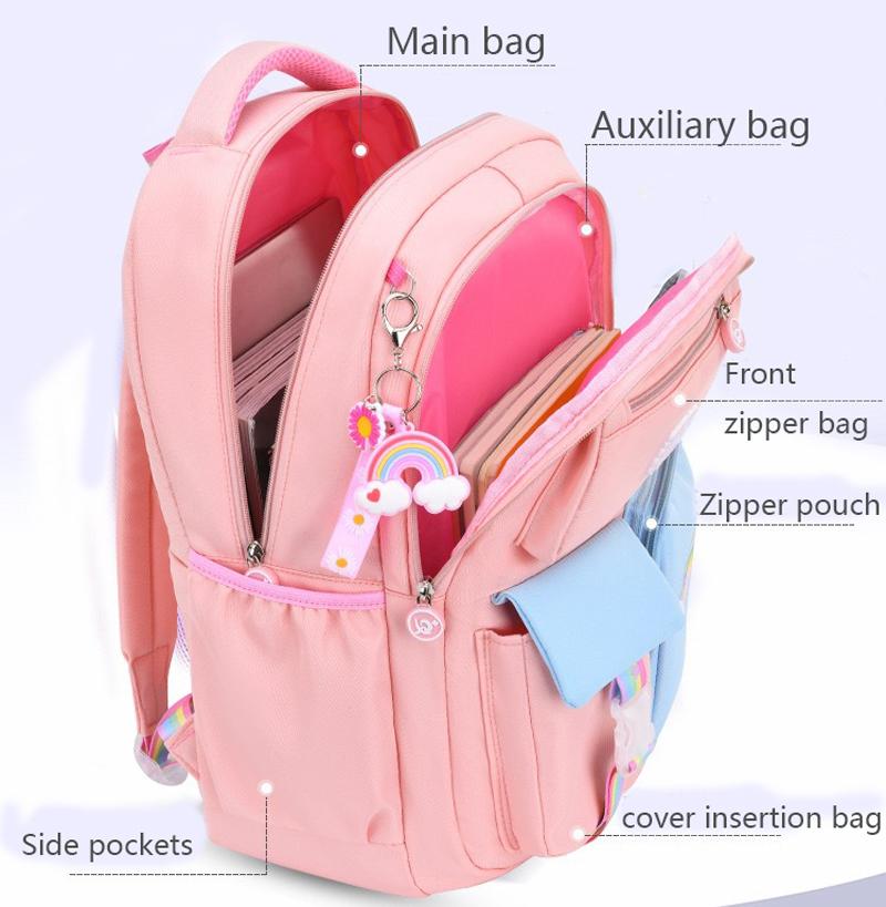 Kids Backpacks For Macaron Color Girls School Bookbag For Teenage Backpack Cute Multiple Pouch School Bag And Rainbow Pendant