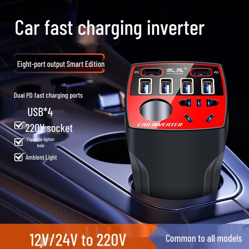 Universal Car Power Inverter 12V/24V to 220V with Intelligent Charging