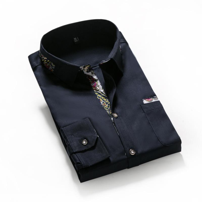 Fashion Floral Splicing Korean Version Slim-fitting Long-sleeved Shirt