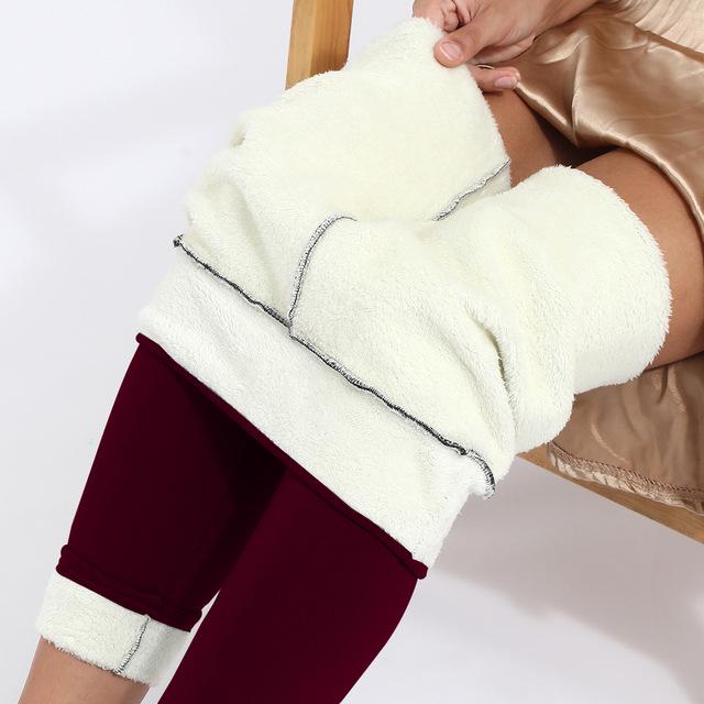 High-Waisted Fleece-Lined Lambswool Leggings for Women - Thick, Elastic, Skinny Cotton Pants for Outdoor Wear