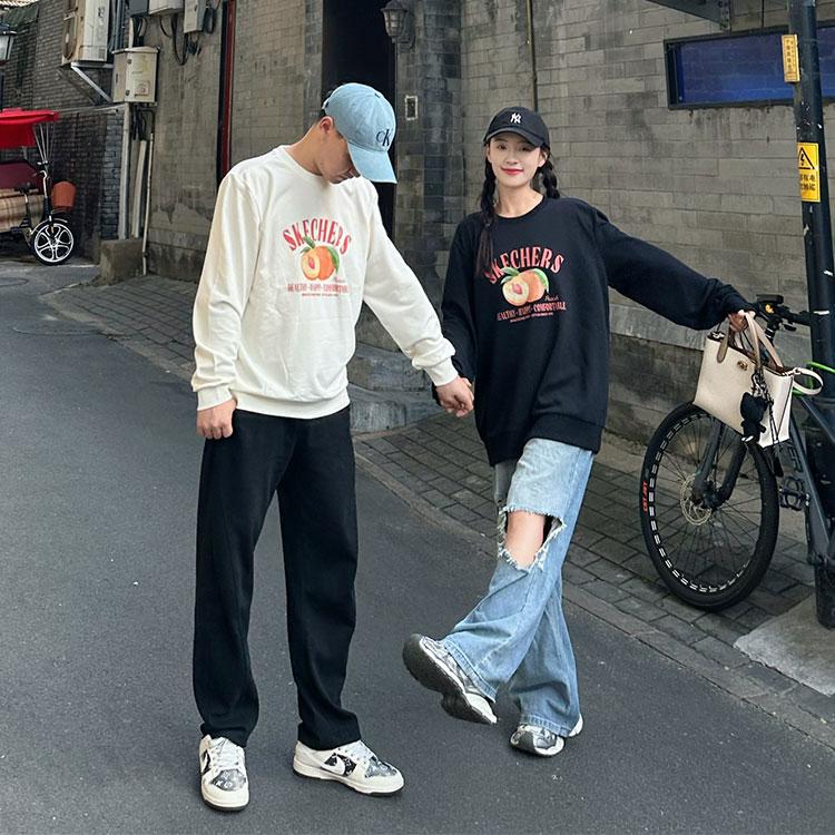 Skechers Emotional Aesthetics Series Peach Fruit Print Logo Solid Color Loose Comfortable Versatile Casual Crew Neck Pullover Sweatshirt L325U123-0018