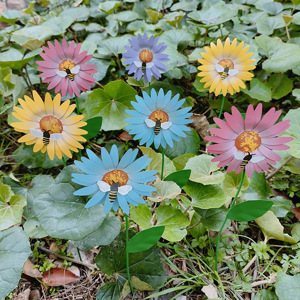 Flower Garden Stake Iron Art Ornament Sunflower Pot Insert Gardening Decor