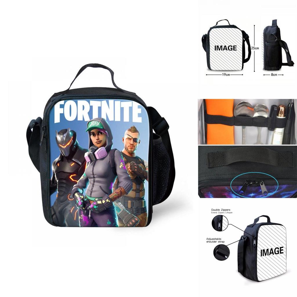 Fortnite Insulated Lunch Bag For Students Outdoor Picnics Adjustable Strap Smooth Zippers Included