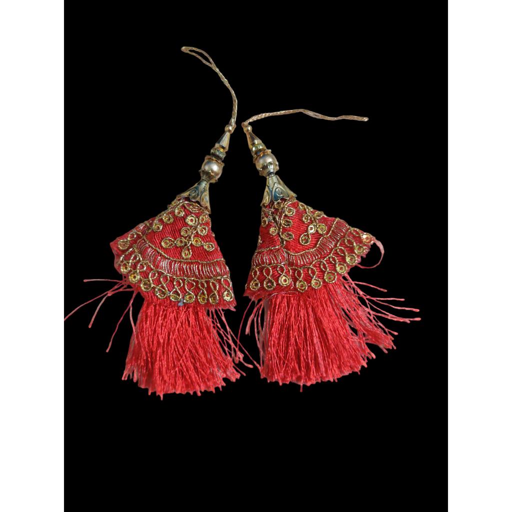 @ Handgefertigter Lehenga Hängende Quaste latkan Rot & Golden L603 MJ-166-60%Rabatt