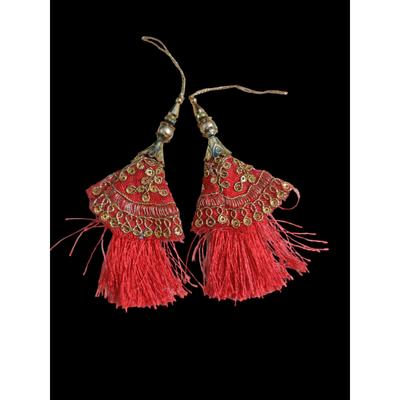 @ Handgefertigter Lehenga Hängende Quaste latkan Rot & Golden L603 UKR921_60%Rabatt
