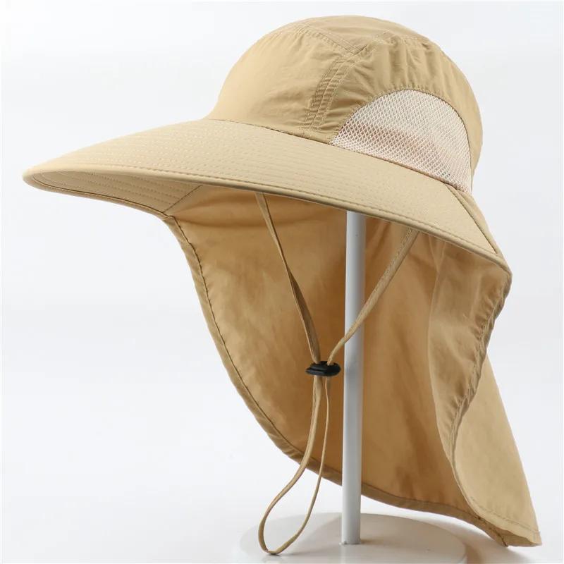 

Кепка для рыбалки с широкими полями и защитой от шеи, мужская летняя дышащая сетчатая солнцезащитная козырек, кепка с защитой от УФ-излучения, унисекс хаки