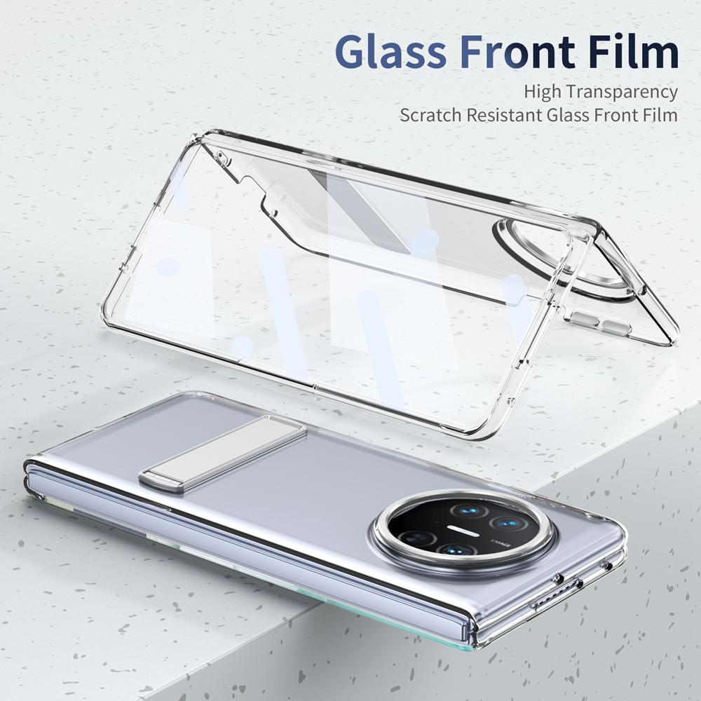 KEYSION Transparent Case for Huawei Mate X6 X5 X3 Hard PC Metal Kickstand Shockproof Phone Cover with Glass Screen Protector