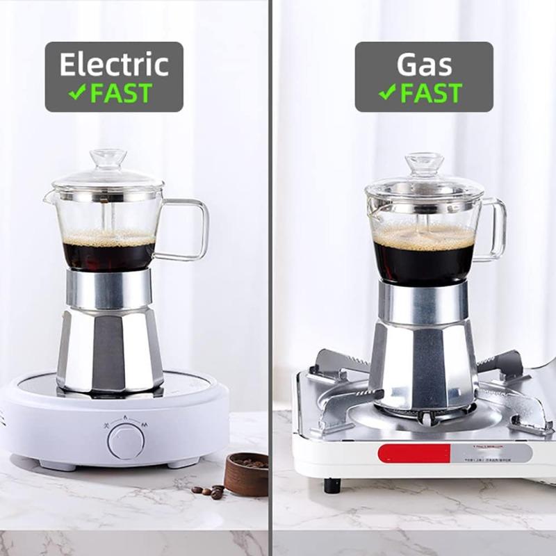 Household Moka Coffee Pot Portable Glass-Top Stovetop Espresso Machine Classic Aluminum Espresso Moka Pot Coffee Lover Gifts