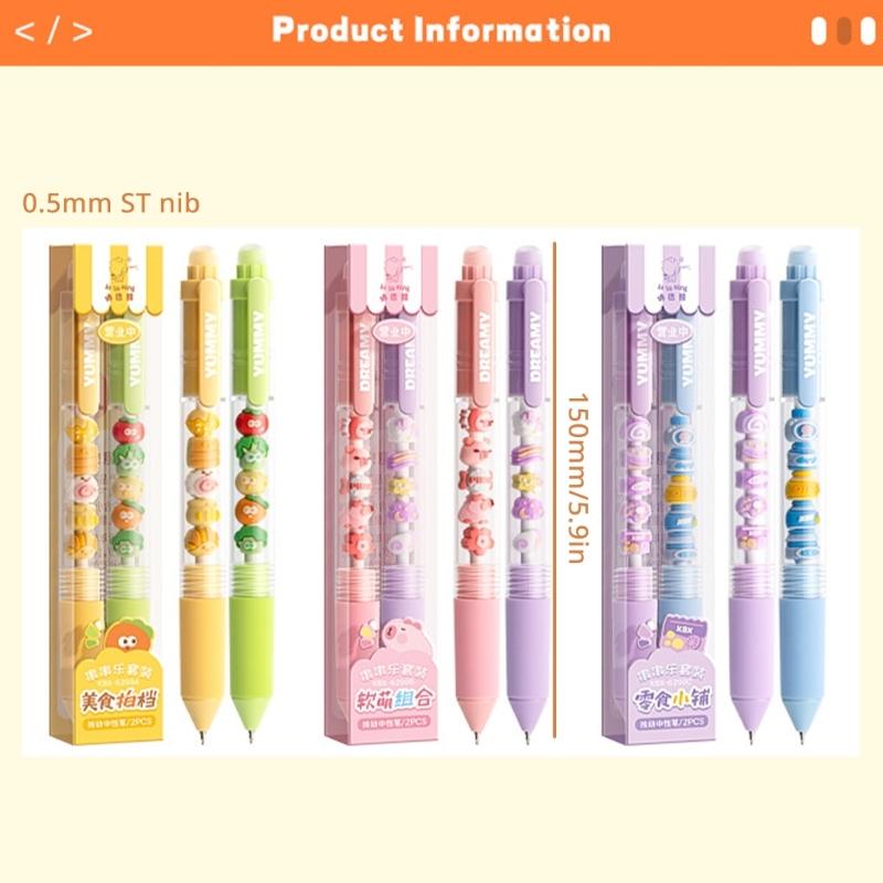 2/4Pcs Cartoon Beaded Gel Pen Retractable Gel Pen 0.5mm Tip Studewnt Writing Pen Quick Drying for Writing Journaling