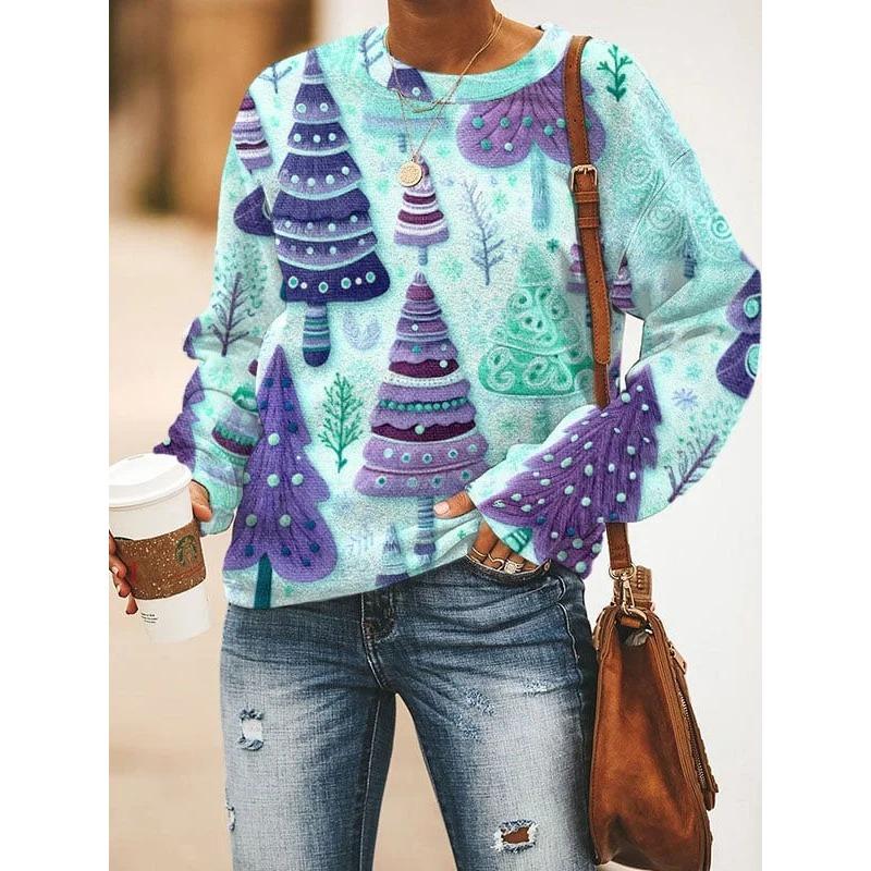 New Christmas Autumn/Winter Printed Round Neck Hoodie For Women