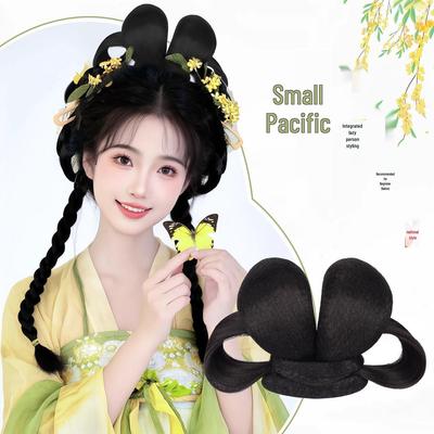 Adorno de Cabeça Hanfu de Traje Antigo: Conjunto de Coque de Peruca Estilo Tang Transformável