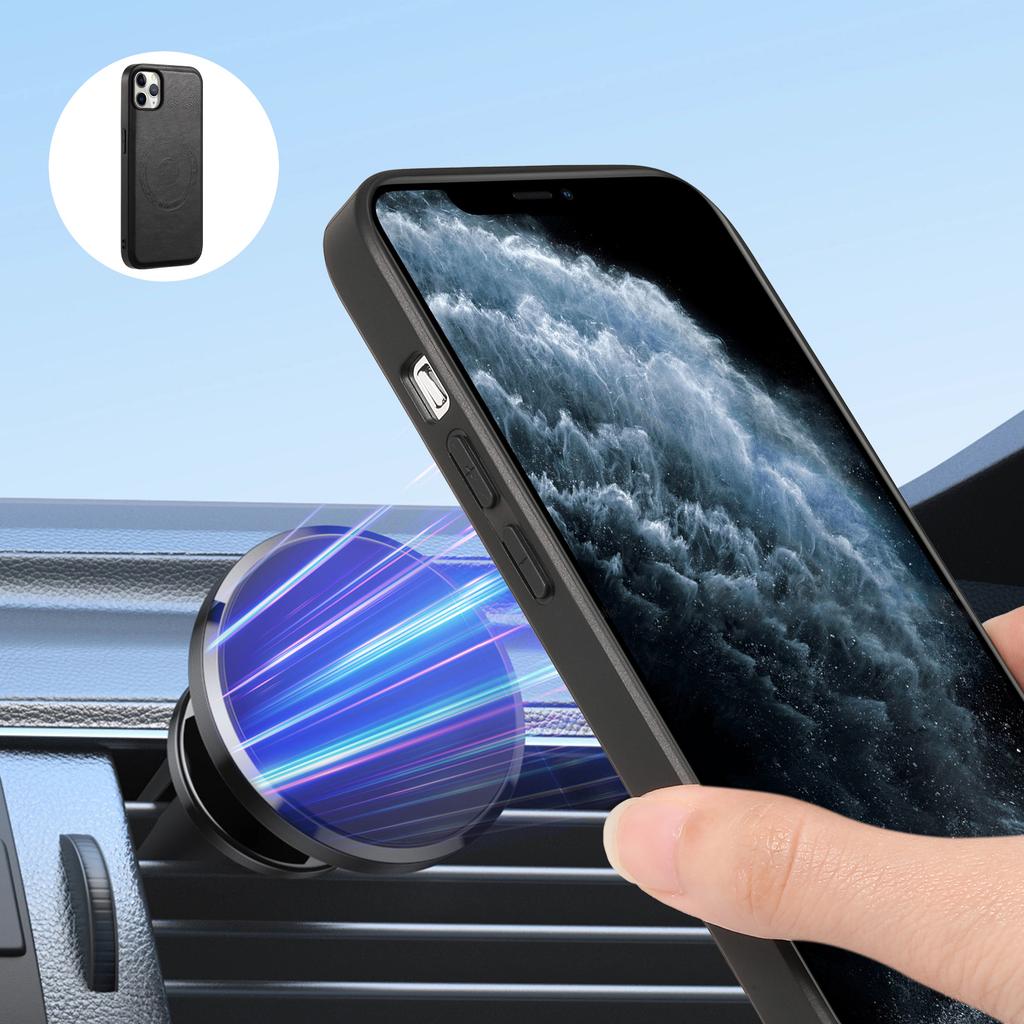 DENIOR Magnetic Case for iPhone 11 Pro Max,PU Leather Coated PC+TPU Phone Cover