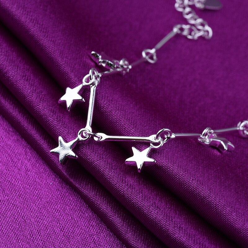 925 Sterling Silver Tassel Star Bead Charm Bracelets Anklet Bracelets For Women Girls Party Wedding Jewelry A173