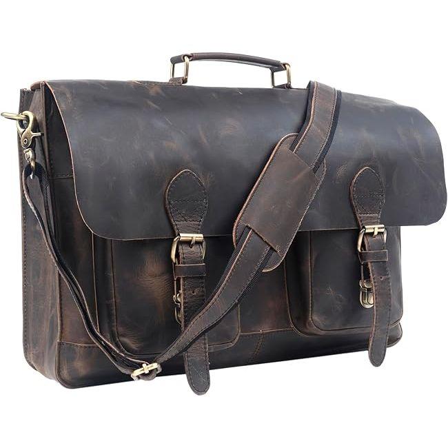 New Retro Buffalo Hunter Leather Laptop Messenger Bag Office Briefcase College Bag Leather Bag for Men and Women