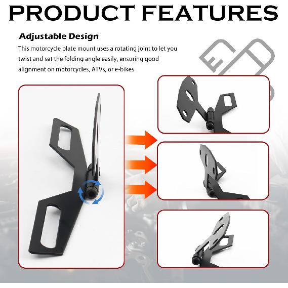 Motorcycle License Plate Bracket Adjustable,2-in-1 Motorcycle License Plate Holder for Licenses Plates/Tail Light,Universal Motorcycles Plates Mount
