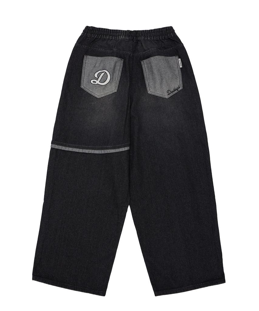 DOUBLE JD Back Pocket D-Embroidery Denim Pants (Black)