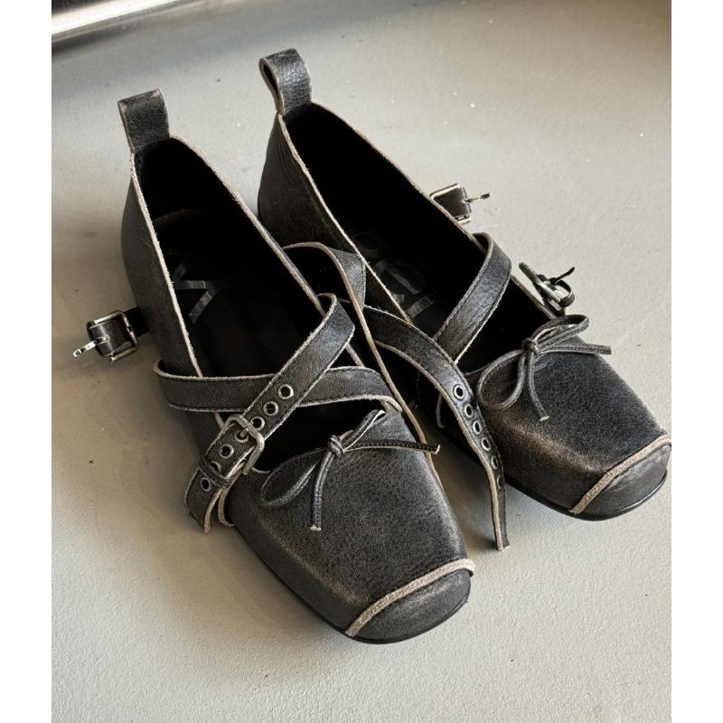 Square Head Mary Jane Women's Shoes Light Bow Cross Buckle Thick Heel Shoes