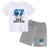 Children Summer Six Seven 67 Cartoon Print Casual Set Clothes T-shirt+Shorts 2P Charming Boy Girl Toddler 3-12 Yrs Short-sleeved