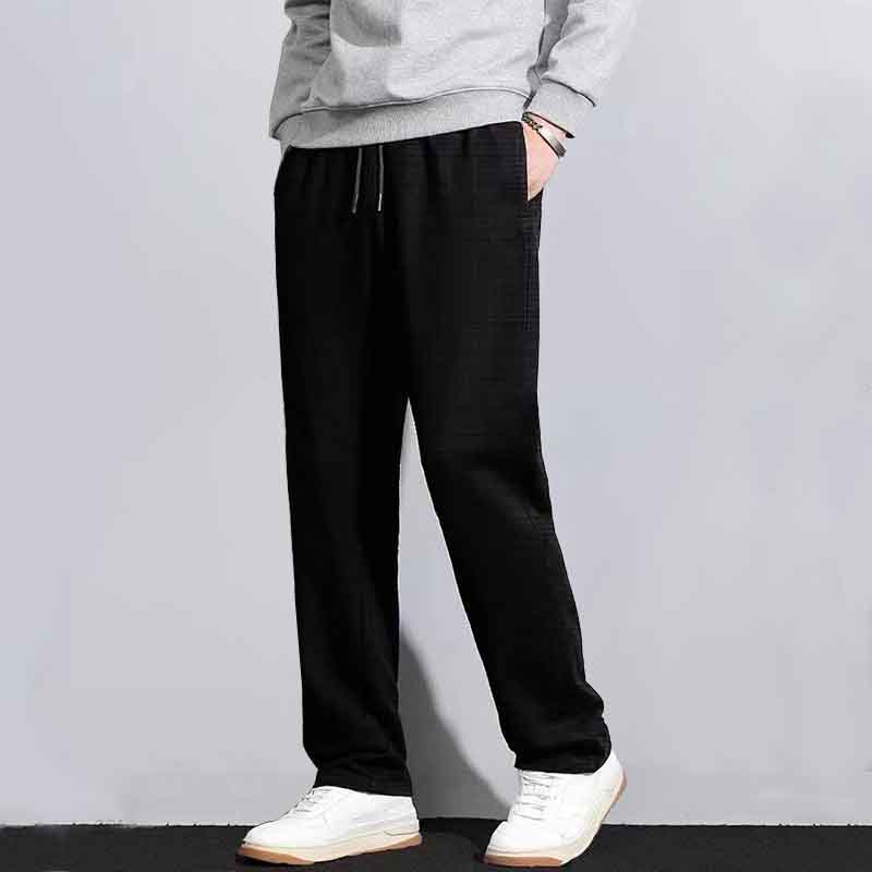 Fashion Street Trend Versatile Loose Waffle Sports Casual Pants Spring Autumn Men Elastic Waist Business Straight Trousers 2024