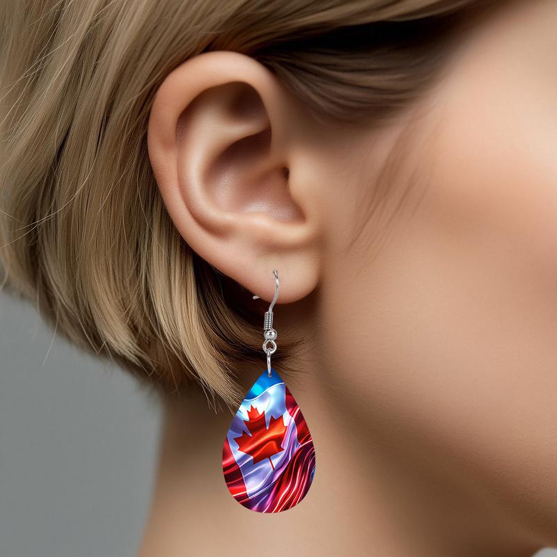 Canada Day Flag PU Earrings, Fashion Earrings, Lightweight Dangle Earrings, Canada Maple Leaf Jewelry, Party Accessories