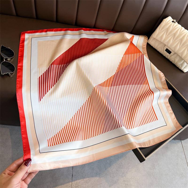 Spring Summer Simple Striped Printed Silk Like Scarf For Women