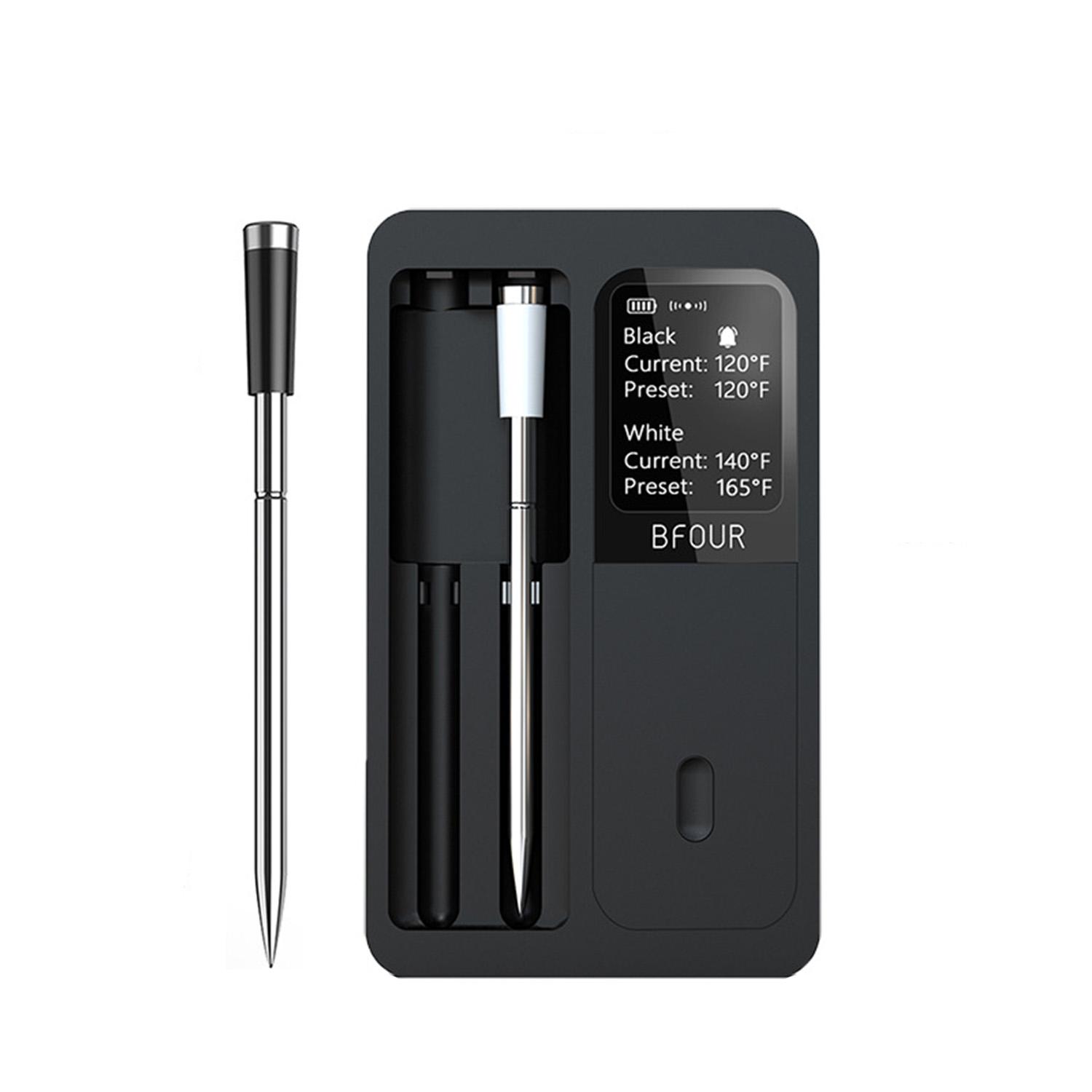 Meat Thermometer, Wireless Wifi Bluetooth Thermometer with 2 Probes, for Rotisserie Grill Oven, Waterproof, Kitchen Utensils nero
