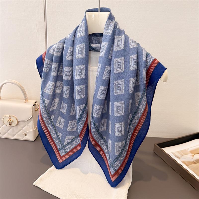 Contrasting color frame geometric imitation velvet herringbone pattern cotton and linen feeling small square scarf silk scarf headscarf shawl decorati
