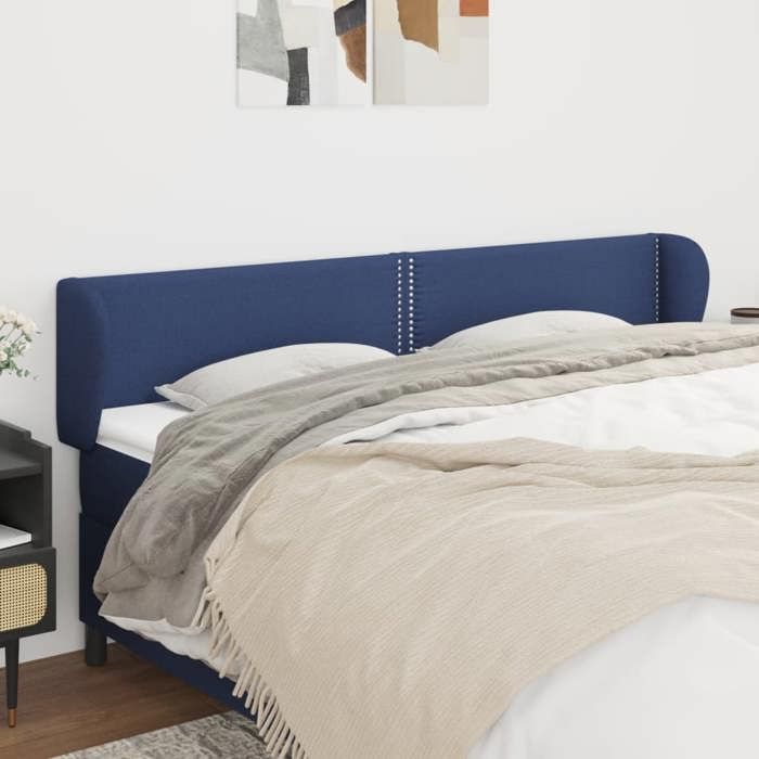 Tête de lit - Tête de lit avec oreilles - Bleu - 183x23x78/88 cm - Tissu respirant et pieds en bois