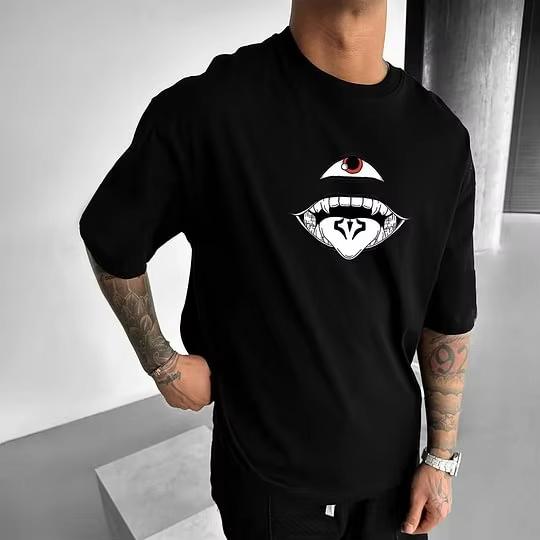Summer The New Jujutsu Kaisen Sukuna Flat T-shirt Men's Black Animation Print Oversized Street T-shirt Y2K Aesthetic Fashion