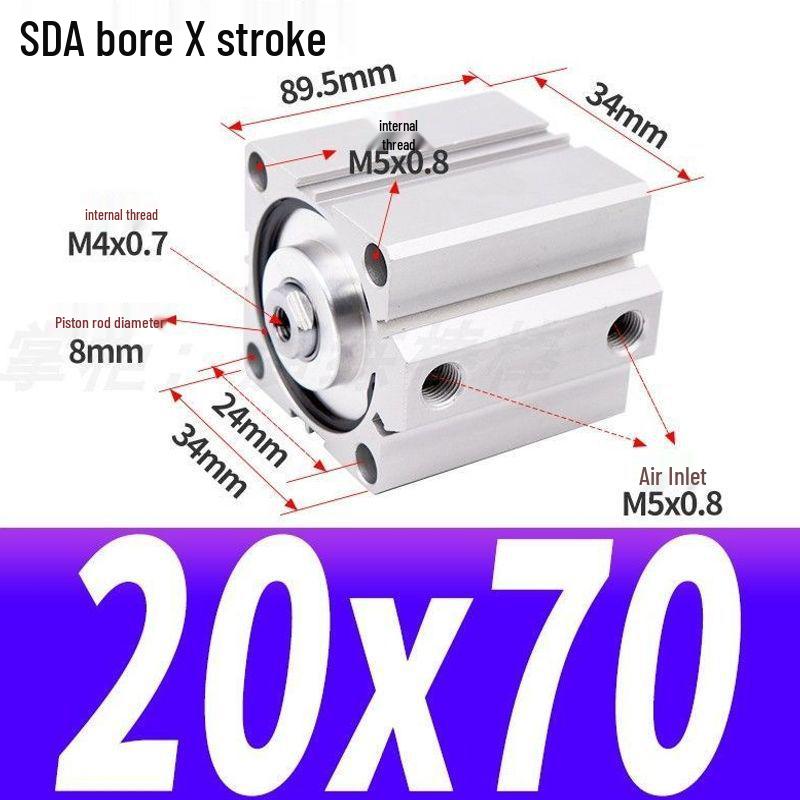 SDA Mini Pneumatic Cylinder, High Thrust, Thin Type, Bore Sizes 20/25/32/40/50