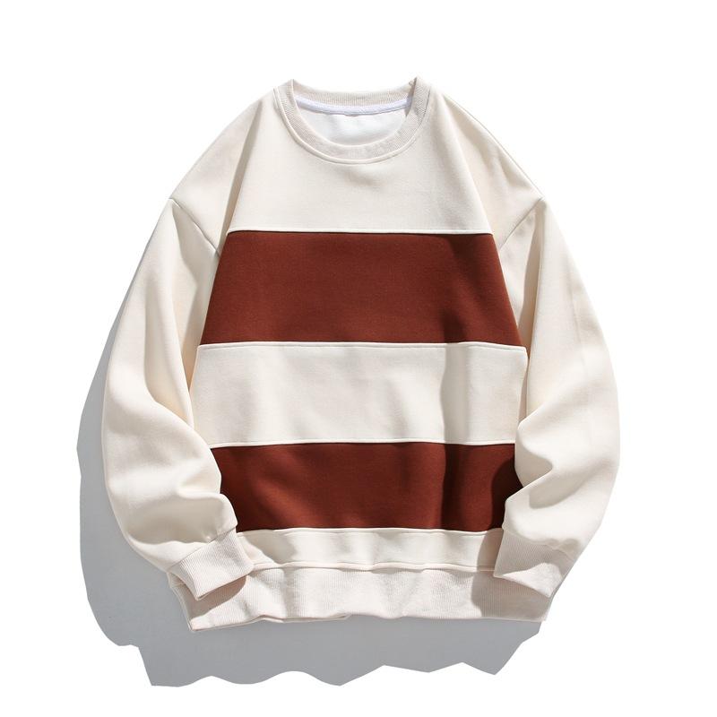 Spring and Autumn New Men's Korean Style Striped Contrast Color Heavy Long Sleeve Round Neck Sweatshirt Trendy Couple Stylish Top