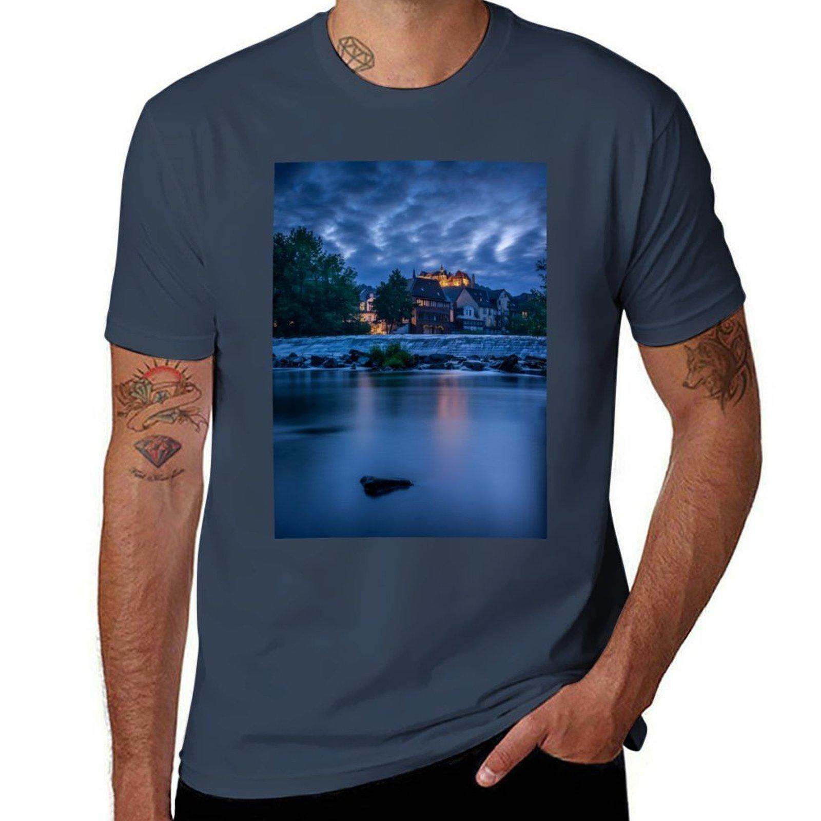 Castle View At The Blue Hour Tshirt Basic Solid Color Casual Tee Shirt S