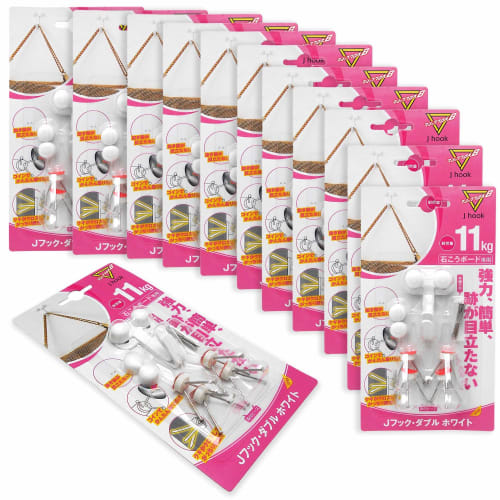 Nikkei Sangyo Plasterboard Hooks, Double J-Hooks, White, 24-Pack (2 Hooks x 12)