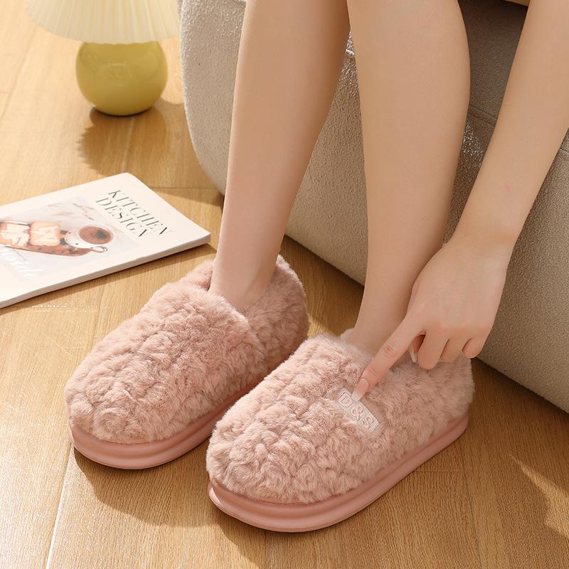 Heel cotton slippers winter home indoor household thick-soled non-slip plush warm cotton shoes winter
