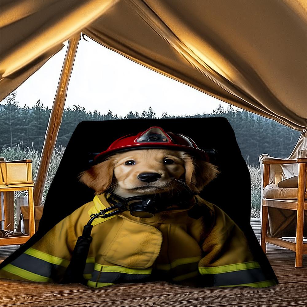 1pc Firefighter Dog Print Outdoor Soft Polyester Flannel Throw Blanket Versatile for All Seasons , Soft , Cozy , Warm All Season Quilted Throw ,