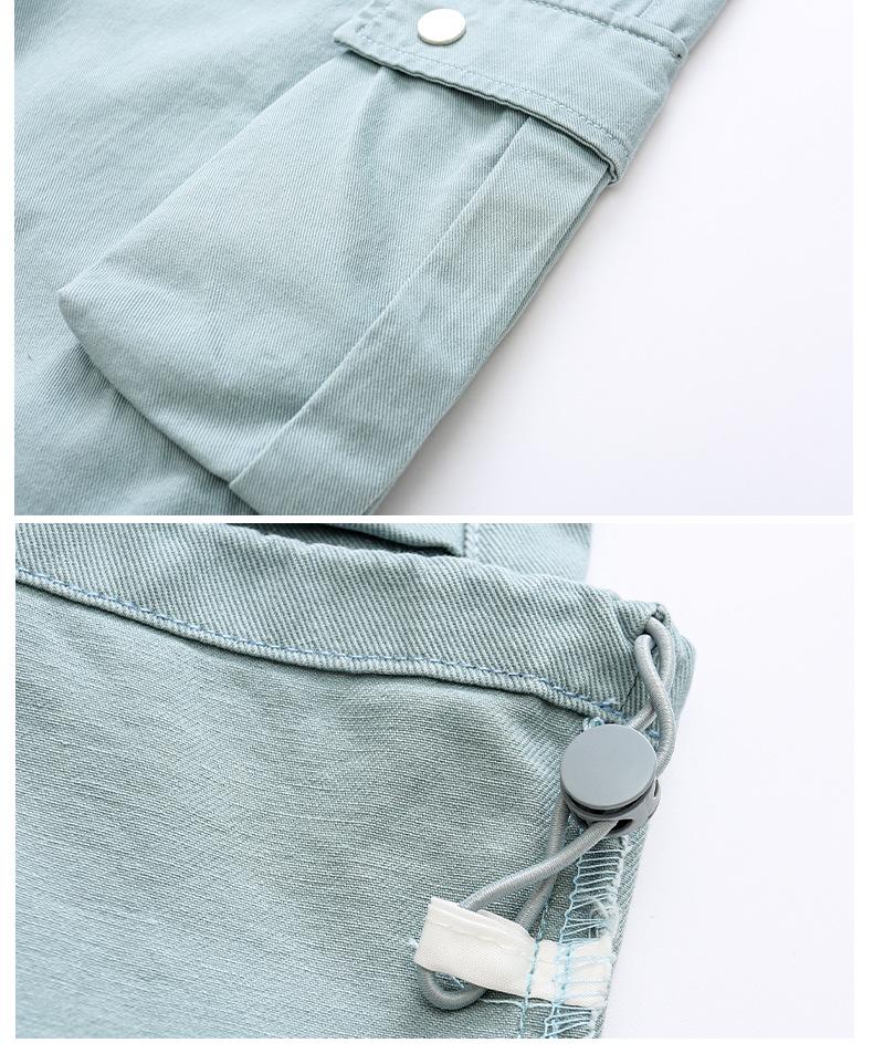 Girls' Wide-Leg Cotton Work Pants with Big Pockets - Autumn 2026 Style for Medium to Large Children, Casual Straight-Leg Long Pants