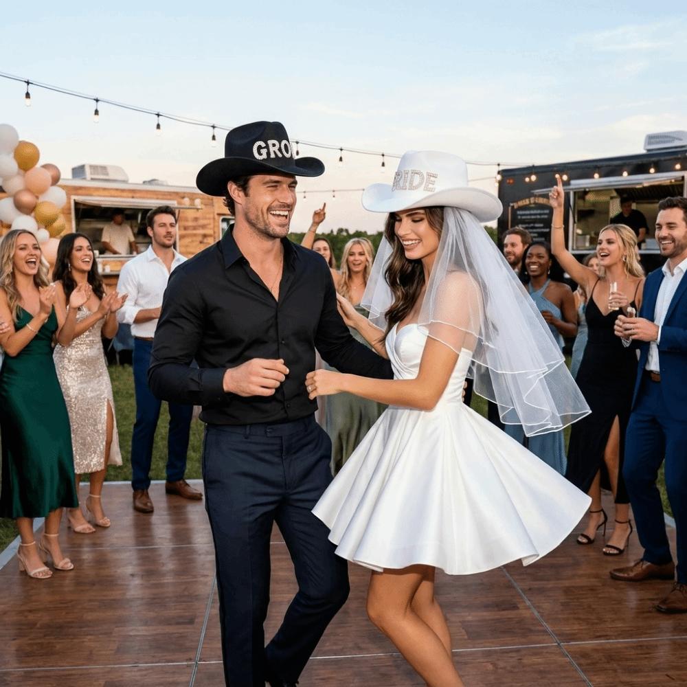 Wide Brim Groom Cowboy Hat Non-woven Fabric Bride Cowgirl Hat Wedding Decoration