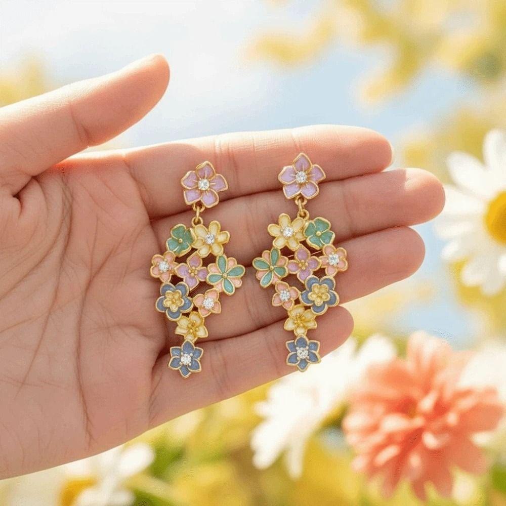 1 pair Temperament Tassel Flower Eardrops Exquisite Dripping Glaze Earrings Daily