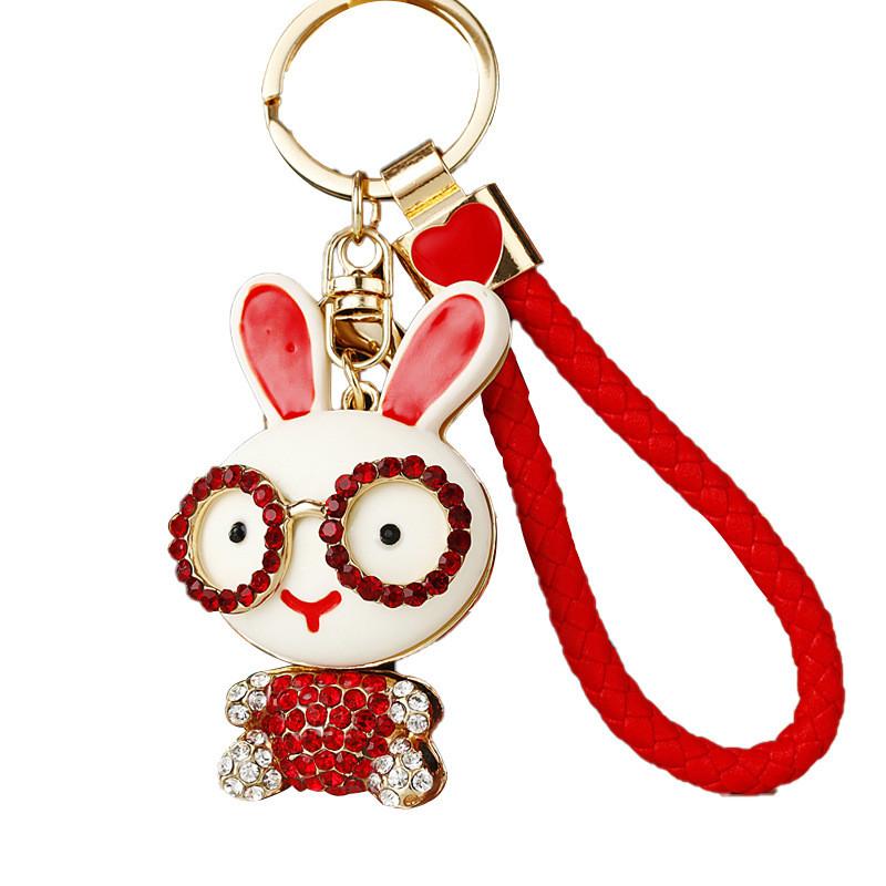 Creative Colorful Rabbit Keychain With Dazzling Rhinestones Stylish Keyring For Women