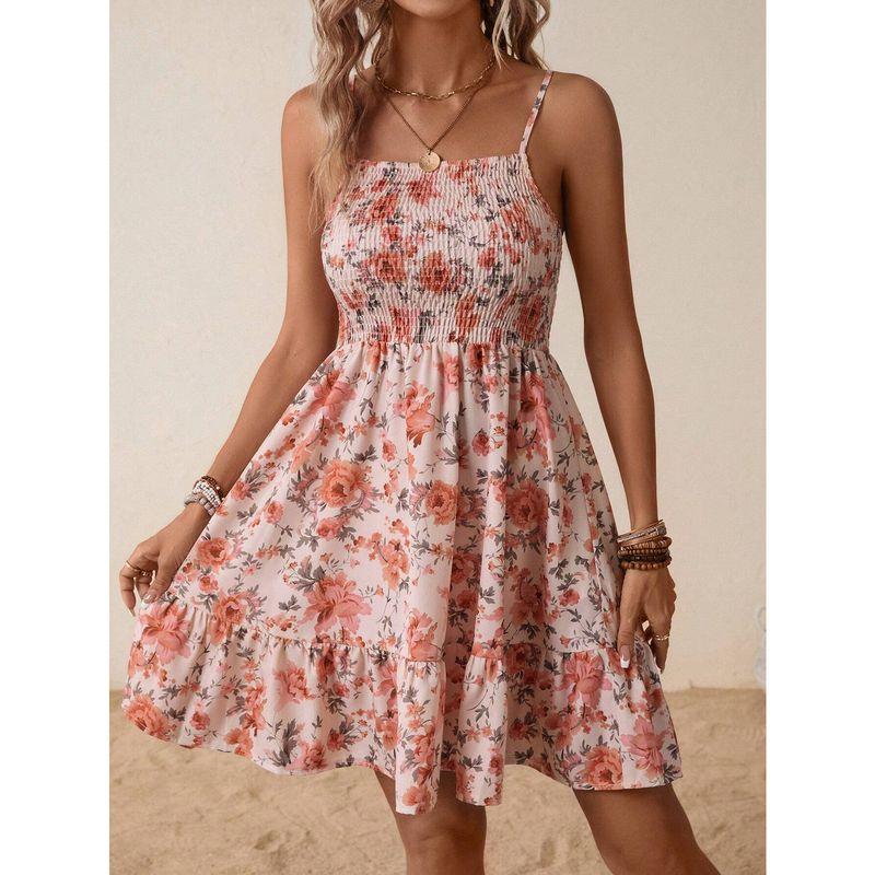 

Модный стиль Новинка Летнее сексуальное платье на бретельках с цветочным принтом Сексуальное платье с открытой спиной Orange S