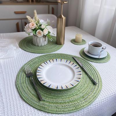4PCS Woven Placemats Heat Insulation Mat Round Table Mats Dining Table Potholder Coaster Party Wedding Home Decoration Props