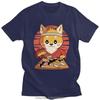 Trendy Kawaii Shiba Inu Dog T Shirt Short Sleeve Funny Eating Japanese Sushi Anime Tshirt Pure Cotton Graphic Tops Streetwear