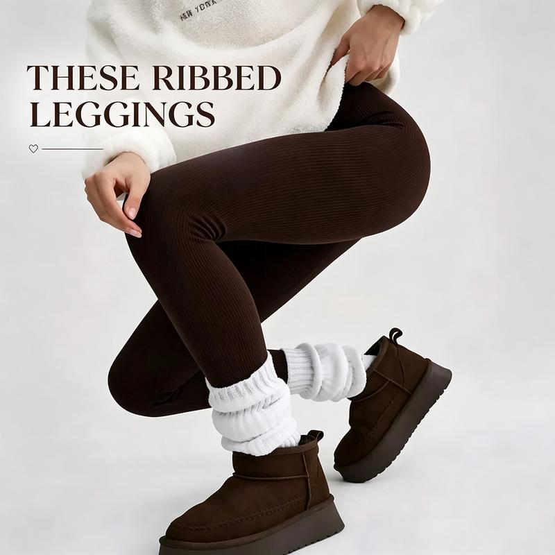 Women's Ribbed Leggings Knited Leggings Women Seamless Slim Tights High Waist Hip Liftting High Elastic Yoga Fitness Pants