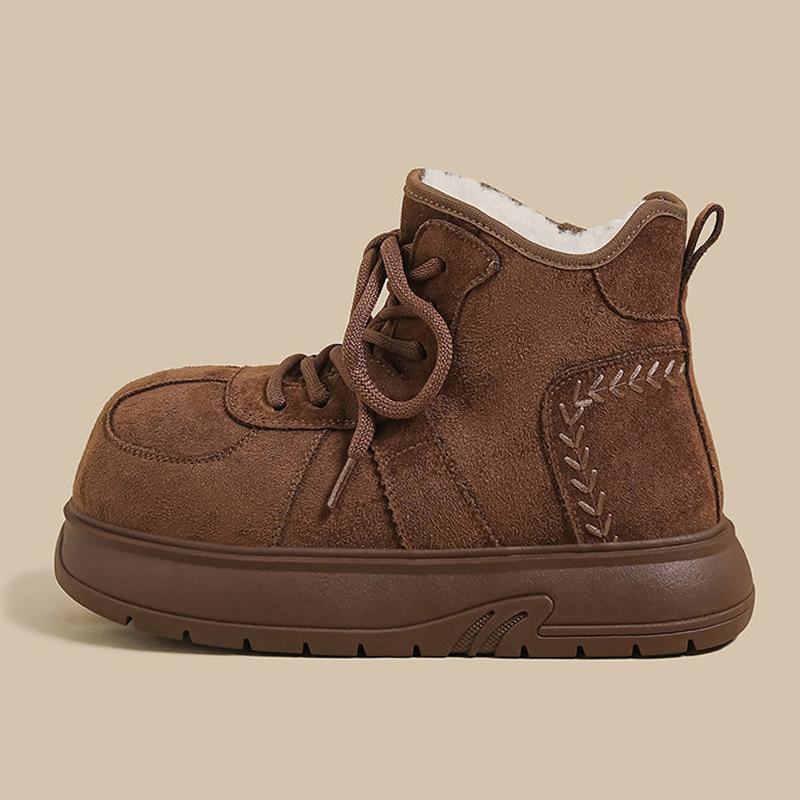 Thick-soled Retro Suede Fleece-lined Cotton Shoes Plush Cotton Boots Fleece-lined Short Snow Boots 39 коричневый 6950₽