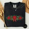 Christmas Poinsettia Garland Tshirt, Holly and Berry Swag Holiday Tee, Festive Botanical Christmas Shirt, Cozy Holiday Greenery Tee