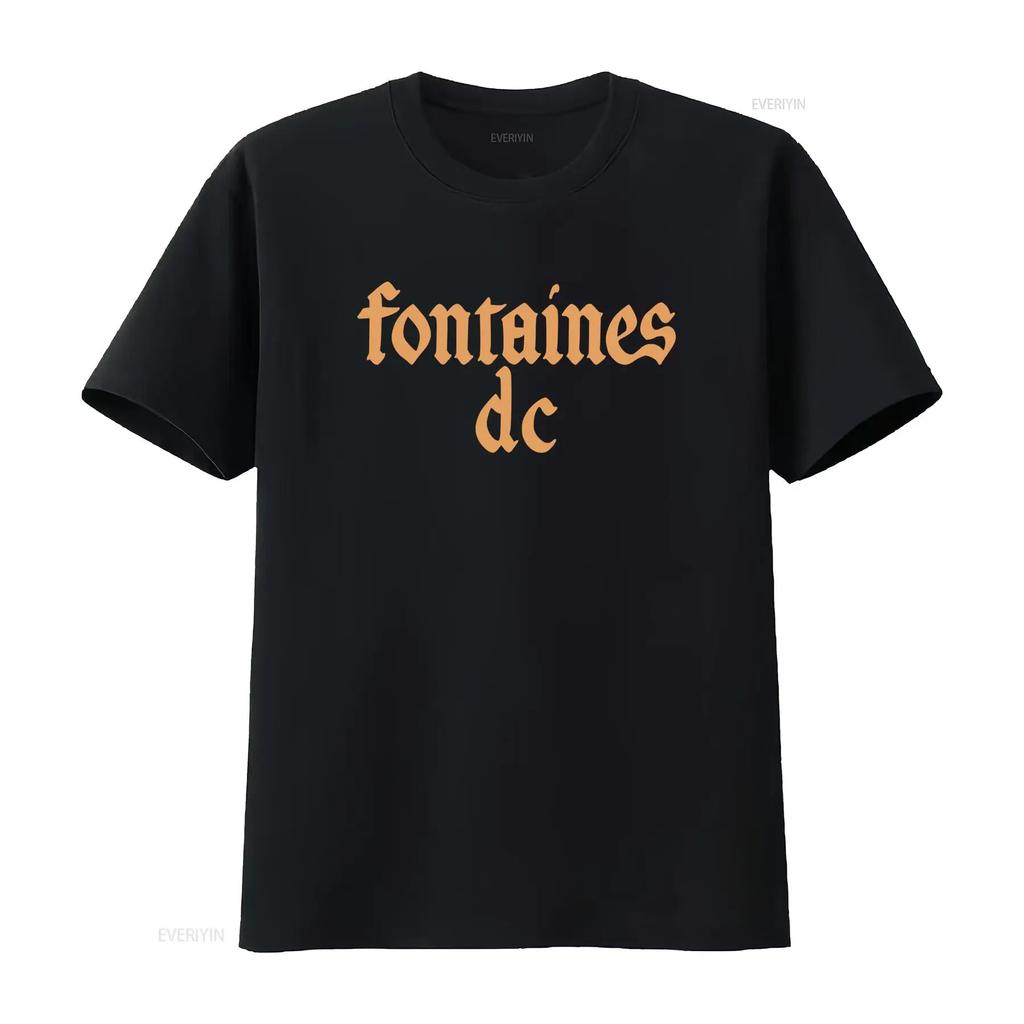 Fontaines D C Gothic Logo Black T Shirt New Official Band Merch Vintage Washed Fashion Streetwear Soft Designer Clothes
