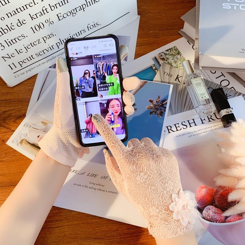 Mănuși de protecție solară pentru femei, subțiri, pentru condus și echitație, antiderapante și respirabile, elegante din dantelă, de primăvară și vară, mănuși rezistente la UV