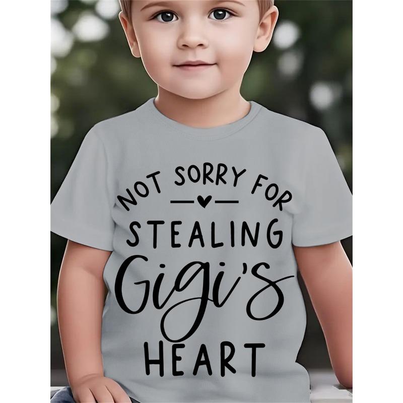 European size Summer Fashion Short-Sleeve T-Shirt for Boys with The Print 'NOT SORRY FOR STEALING Gigi'S HEART' Casual Top
